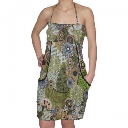 Robe smockée coton indien vert Taille Unique