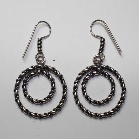 Boucles oreilles Argentées Anneaux Double