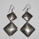Boucles oreilles indiennes Argentées Carré Croix