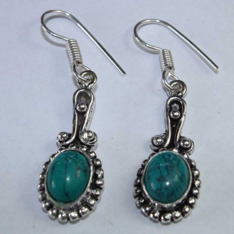 Boucles oreilles Inde Pierre Bleu Turquoise