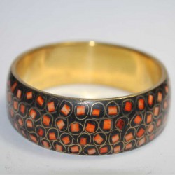 Bracelet indien artisanal Cuivre & marqueterie orange
