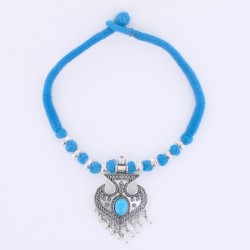 Collier indien coton bleu et torquoise