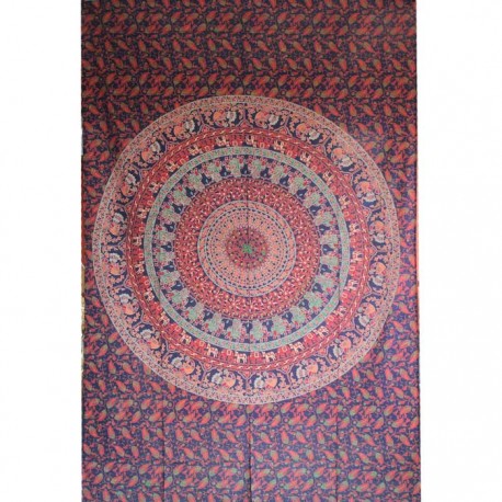 Tenture Mandala Eléphants Bleu Marine