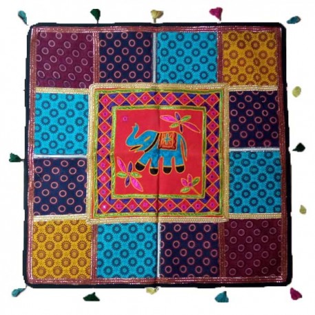 Housse Coussin Yoga Elephant Broderie et miroirs