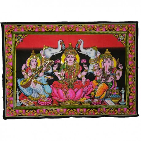 Tenture broderie sequin Laxmi-Saraswati-Ganesh