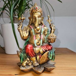Statue Ganesh résine dorée et colorée