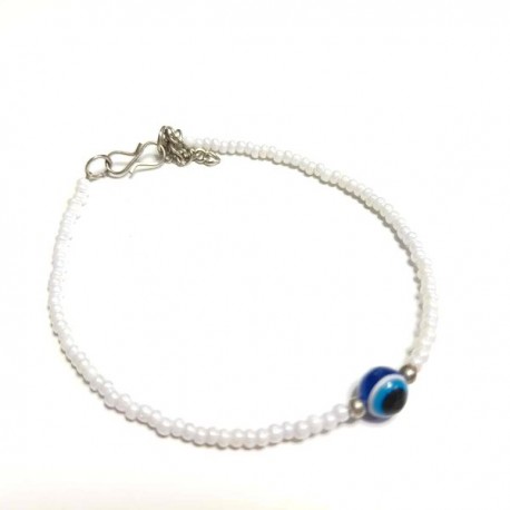 Bracelet de cheville Inde Perle Verre Blanc