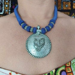 Collier Indien Pendentif Paon - Bleu