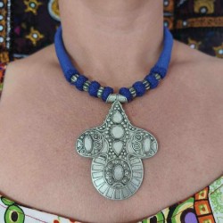 Collier Indien Pendentif Sonnu - Bleu