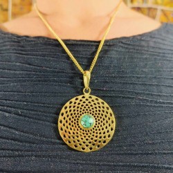 Chaine & Pendentif indien - Rond Malachite