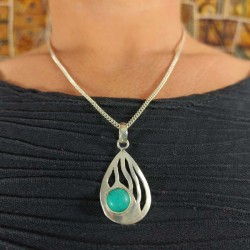 Collier Argenté Pendentif inde - Goutte Turquoise