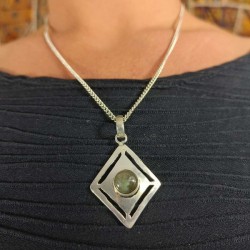 Collier Argenté Pendentif inde - Losange Pierre