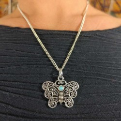 Collier Argenté Pendentif inde - Papillon ajouré