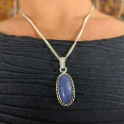 Collier Argenté Pendentif inde - Pierre Bleu