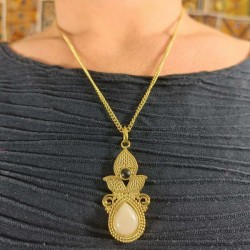Collier Doré Chaine & Pendentif indien - Diwali 2 Pierres