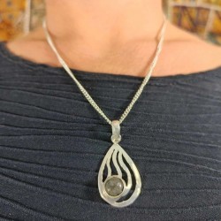 Collier Pendentif indien Argenté - Goutte Pierre