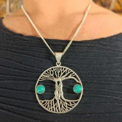 Collier Pendentif indien Argenté - Arbre de Vie