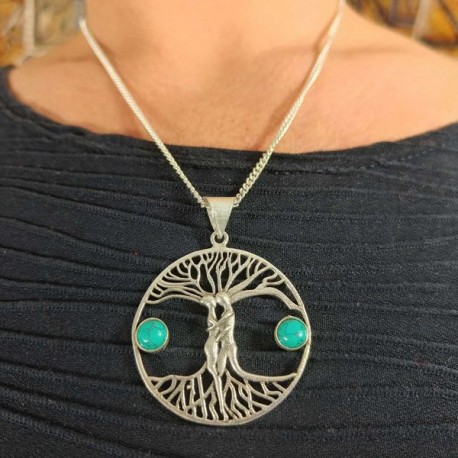 Collier Pendentif indien Argenté - Arbre de Vie