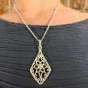 Collier Pendentif indien Argenté - Losange Fleur