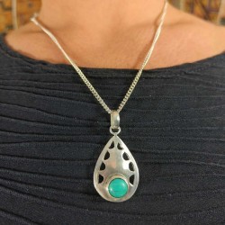 Collier Pendentif indien Argenté - Turquoise