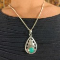 Collier Pendentif indien Argenté - Turquoise