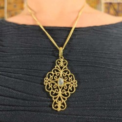 Pendentif et Chaine indienne - Rosace Pierre