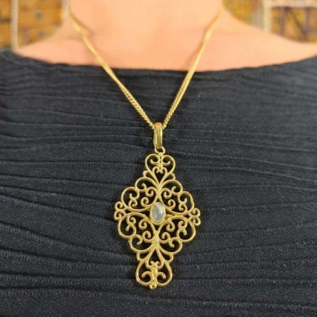 Pendentif et Chaine indienne - Rosace Pierre
