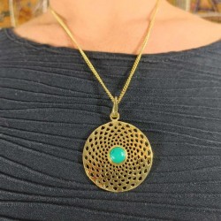 Pendentif et Chaine indienne - Mandala Pierre