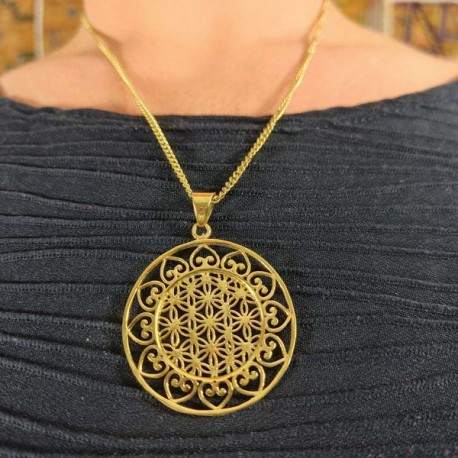 Pendentif et Chaine indienne - Fleur de Vie
