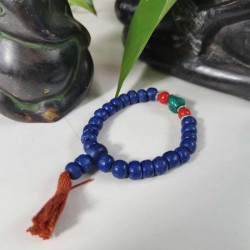 Bracelet Chapelet Bouddhiste os bleu et perles
