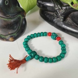 Bracelet Mala Bouddhiste os vert et perles
