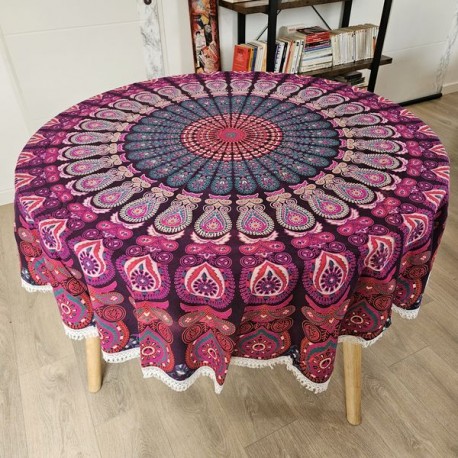 Nappe-Tenture ronde 100 % coton impression artisale Inde