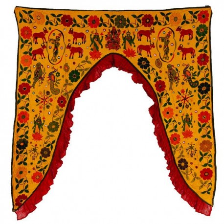 Ancien Dessus de Porte Indien Jaune