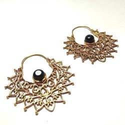 Boucles oreilles Indiennes Dorées Pierre Noire