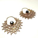 Boucles oreilles Indiennes Dorées Pierre Noire