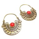 Boucles oreilles Dorées Inca Pierre Rouge