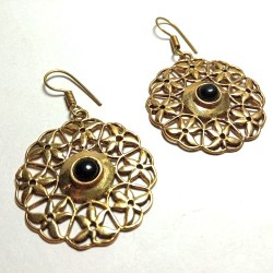 Boucles oreilles Inde Rosace Pierre Noire