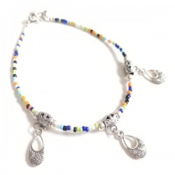 Chaine de cheville Perles et Métal argenté indienne