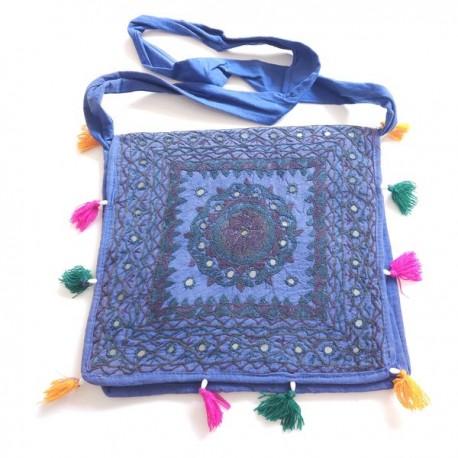 Sac indien Coton brodé à rabat & Bandouliére