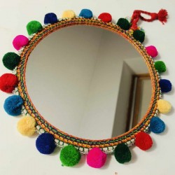 Miroir indien double face 20 cm ponpons