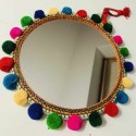 Miroir indien double face 20 cm pompons