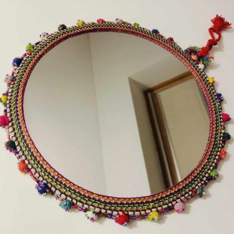 Miroir indien double face 25 cm perles