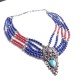 Collier indien perles rouges et bleues