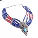 Collier indien perles rouges et bleues